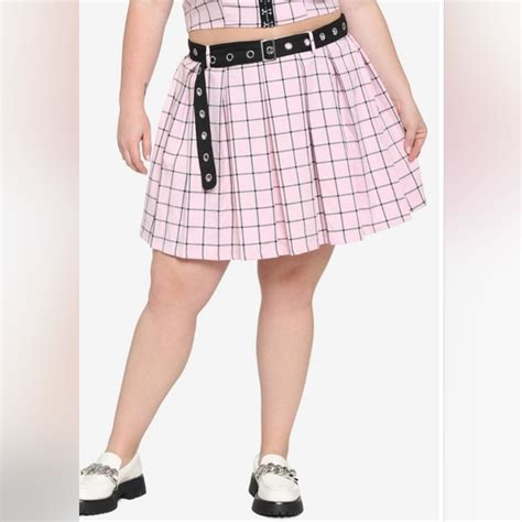 Hot Topic Skirts Hot Topic Pink Black Grid Pleated Skirt With Grommet Belt Poshmark