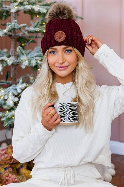 Beach Babe Maroon Pom Beanie Beach Babe Swimwear Beach Babe Babes