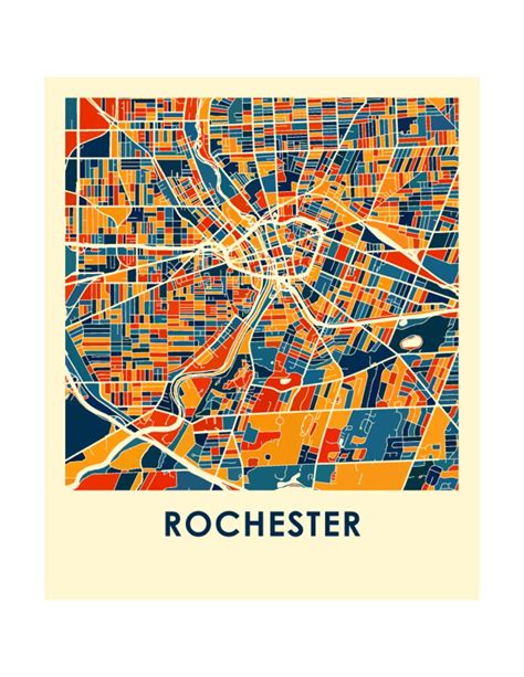 Rochester Map Print Full Color Map Poster Etsy