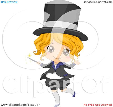 Cartoon Of A Happy Blond Magician Girl With A Wand Royalty Free