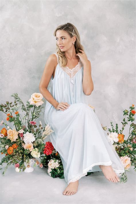 Vtg S Blue Lingerie Nightgown Slip Dress Boudoir Lace Etsy