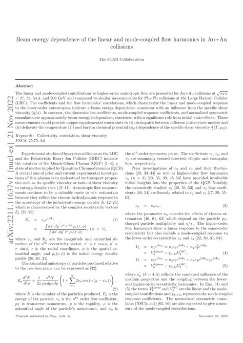 Pdf Beam Energy Dependence Of The Linear And Mode Coupled Flow