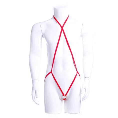 Men Sexy Bodysuit Solid Thong Leotards Backless Erotic Lingerie Cock Ring Underwear Hollow Out