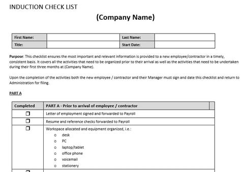 Employee Inductions - Induction Checklist