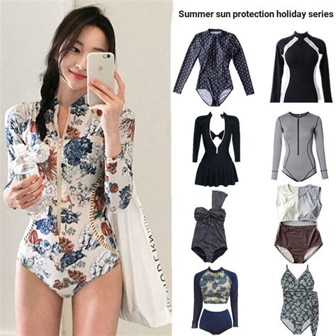 One Piece Swimsuit Women Long Sleeved Cover Belly Slimmer Look Conservative Snorkeling Bikini
