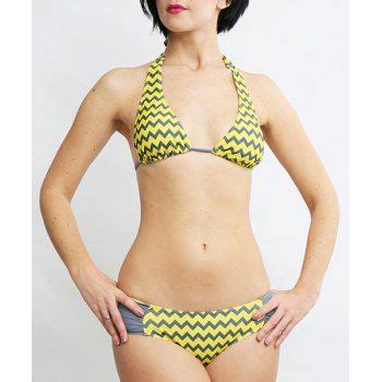 OFF Sexy Halter Wave Print Lace Up Women S Bikini Set In YELLOW DressLily