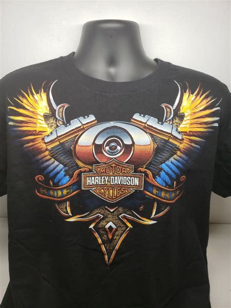 Harley Davidson Shirt Ride Free Motor Wings Gem