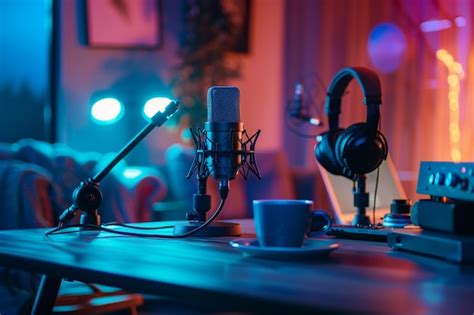 Podcast Studio With Headphones Premium Ai Generated Image