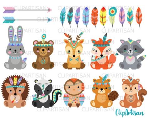 Tribal Animals Clipart Cute Woodland Animals Clip Art PNG - Etsy