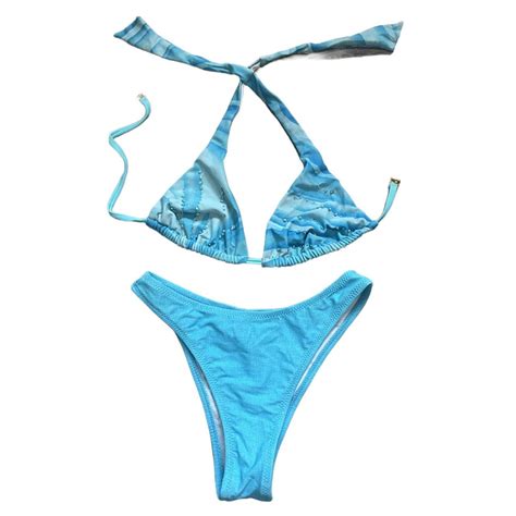 Y K Blue Bikini Matching Set Sequinned Festival Depop