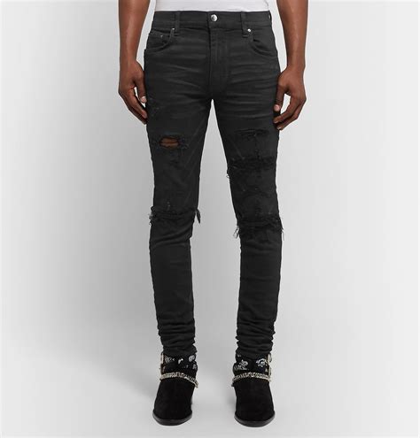 Amiri Skinny Fit Panelled Distressed Stretch Denim Jeans Black Amiri