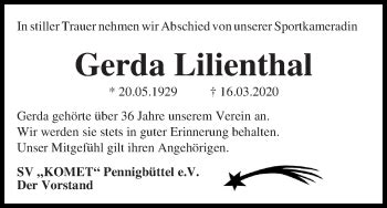 Traueranzeigen Von Gerda Lilienthal Trauer Gedenken