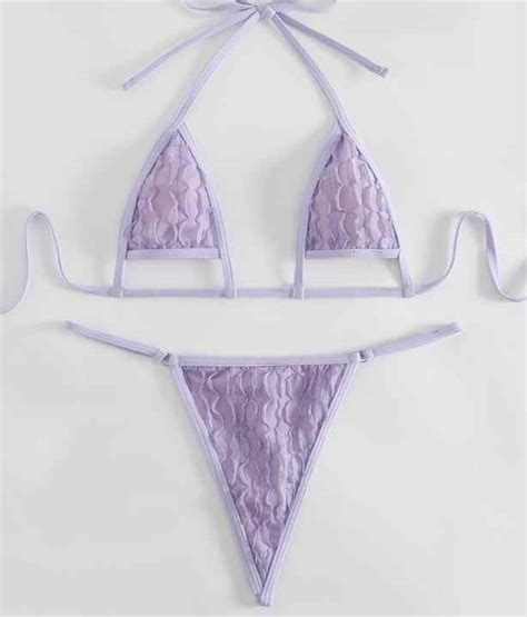 STOCK NO PAD Lining Cut Out Mini Bikini Set Rings Details Sexi Women