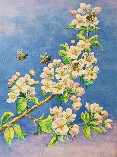 Иллюстрация Ветка яблони в стиле живопись | Illustrators.ru