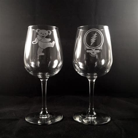 Pair Of Grateful Dead Wine Glasses Hand Etched Steal Your