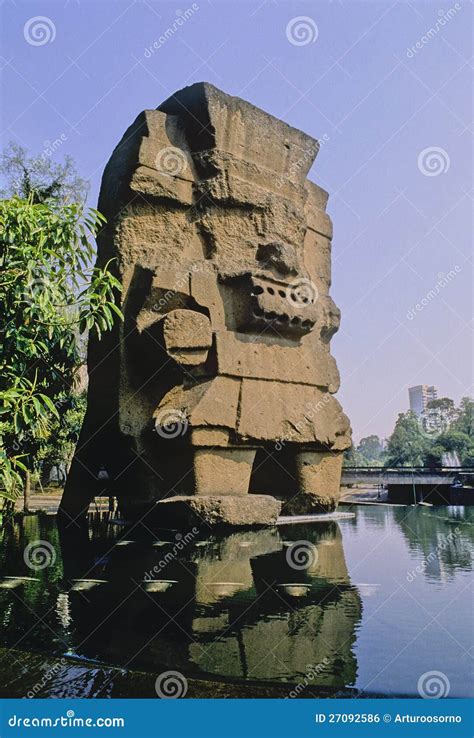 Tlaloc Stone Head In The Temple Of The Feathered Serpent Quetzalcoatl