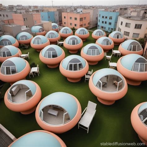 Rounded Houses In Abstract City With Long Chairs Stable Diffusion Online