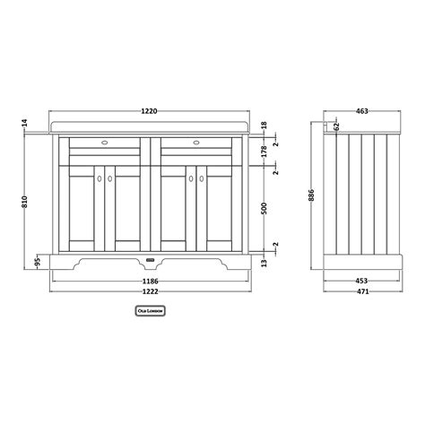 Old London By Hudson Reed 1200mm 4 Door Vanity Unit Double Bowl Black