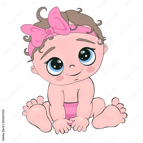 Baby Girl.Cute cartoon newborn baby girl isolated on white background ...