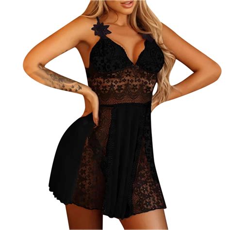 Lingerie For Women Lace Babydoll Sleepwear Mesh Lace Erotic Suspender Nightgown Fashion Plus