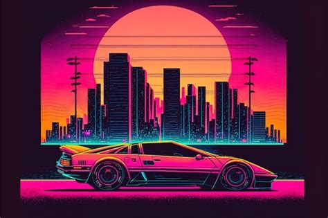 Premium Photo Synth Wave Car In City