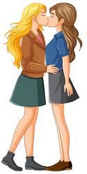 Lesbian Couple Kissing Cartoon Isolated Royalty Free Vector
