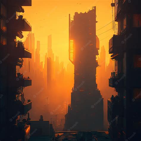 Cyberpunk Ciudad Silueta Paisaje Urbano Paisaje Urbano Dibujo Imitación Resumen Generativo Ai