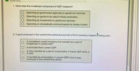 solved     investment component  gdp measure cheggcom