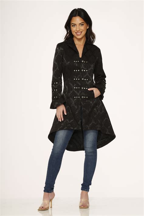 10191 Black Brocade Coat Orchid Bloom