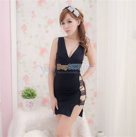 Women Transparent Lace Decor Low Cut Sexy Suspender Nightdress Lingerie Underwear Set Black