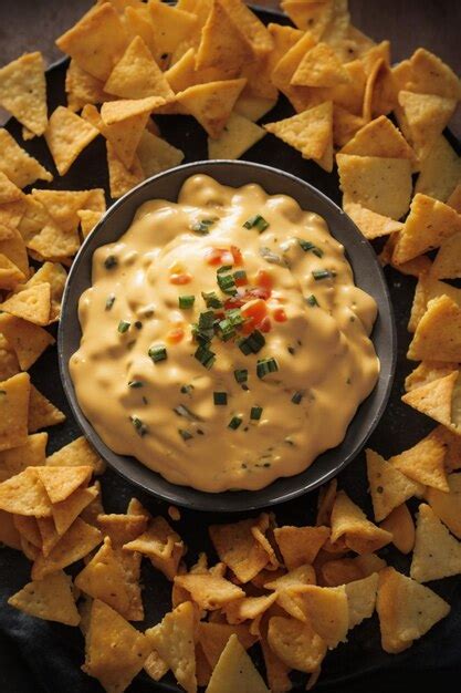 Premium AI Image | a bowl of dips with a bowl of dip and some chips.