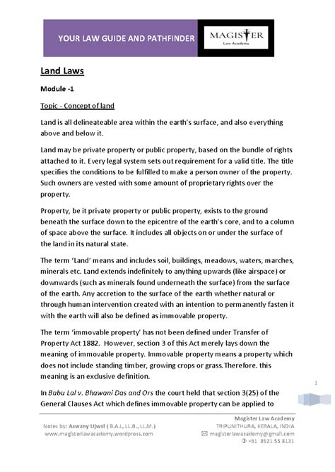 Land Laws - module 1 - Land law including tenancy - YOUR LAW GUIDE AND