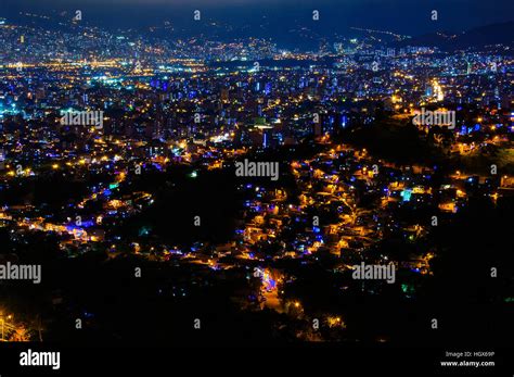 Aerial View Of Medellin At Night In Colombia Stock Photo Alamy