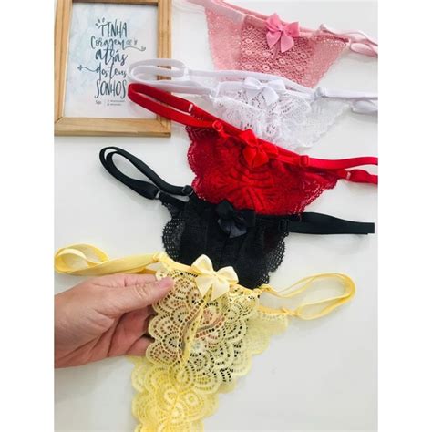 Calcinha Lingerie de Renda Fio Dental Alça de Regulagem Tanga Sensual Sexy Shopee Brasil