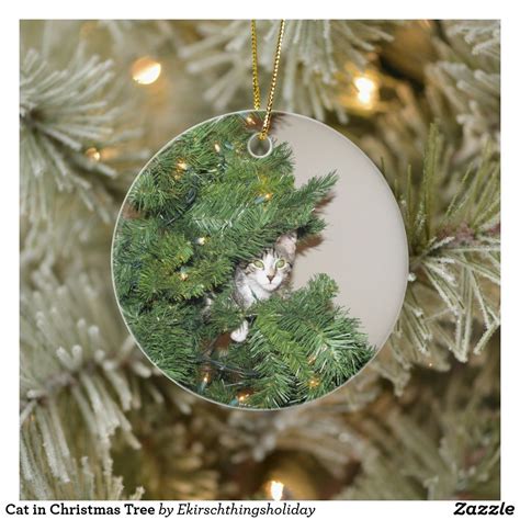 Cat In Christmas Tree Ceramic Ornament Zazzle Bird Christmas Ornaments Cat Christmas Tree