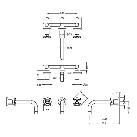 Nuie Aztec Basin Mixer CLX817 Wall Mounted Brushed Brass