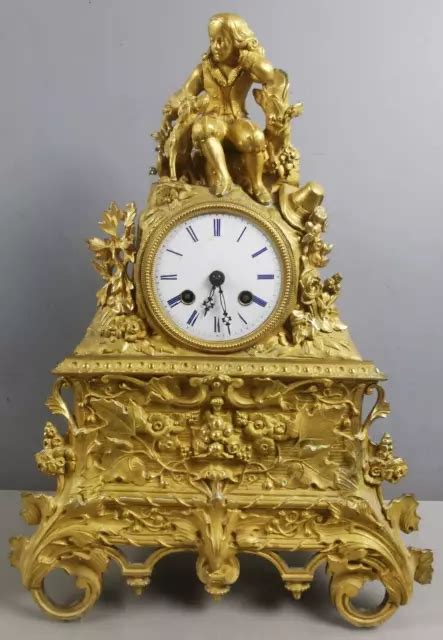 Pendule Mecanique Ancienne Bronze Dore Xixe Horloge Enfant Et Chien