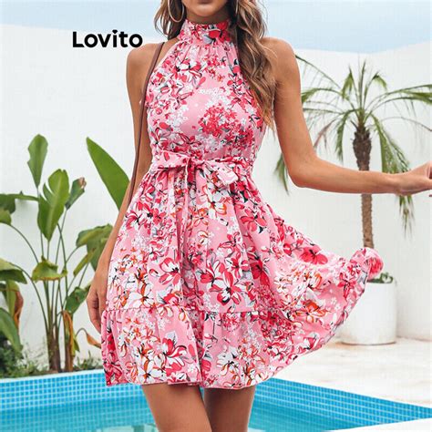 Lovito Vestido Boho Ditsy Floral Renda E Babados Na Bainha Para