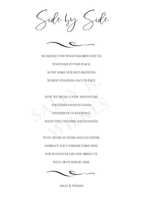 This Beautiful Poem Titled Side By Side Written By Sally R Wilkes