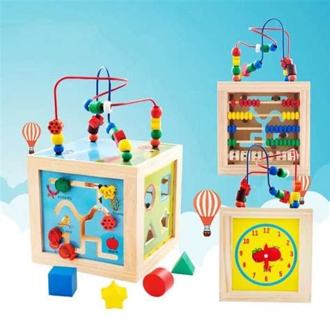 SKY 5 en 1 activité en bois cube perle labyrinthe multi usages jouets