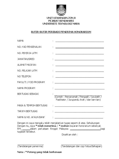honorarium payment form