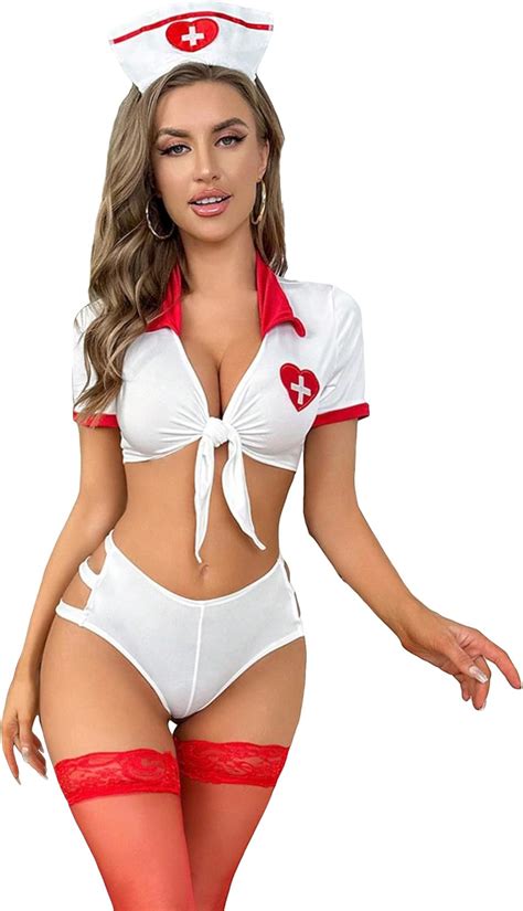 Amazon Milumia Women S Nurse Cosplay Lingerie Set Tie Front Cut Out Costume Outfits