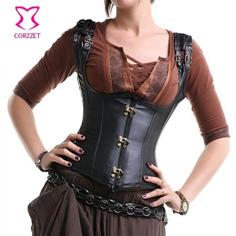 Black Faux Leather Steel Boned Underbust Corset Vest Gothic Corsets And