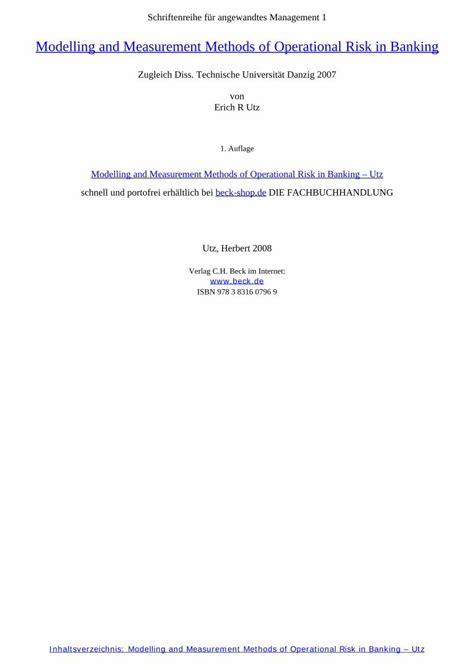 Pdf Modelling And Measurement Methods Of Operational Risk In