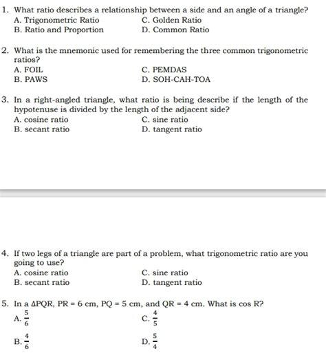 Solved 1 What Ratio Describes A Relationship Between A Side And An