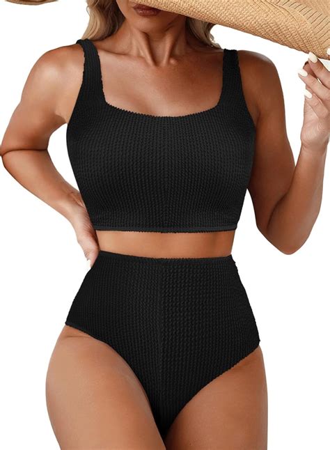 Amazon Herseas Women S Bikini Sets Scrunch Square Neck Two Piece Swimsuits High Waisted