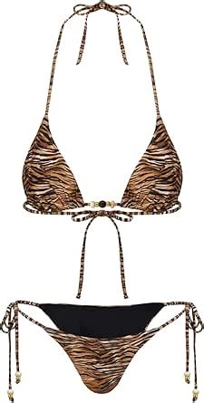 Amazon Roseseek Women S Pieces Zebra Striped Bikini Set Halter