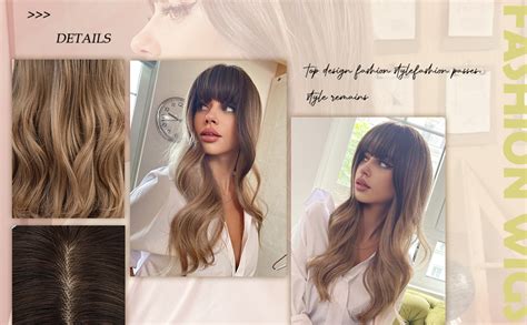 Amazon BOGSEA Wig With Bangs Ombre Dark Blonde Long Wavy Wigs For