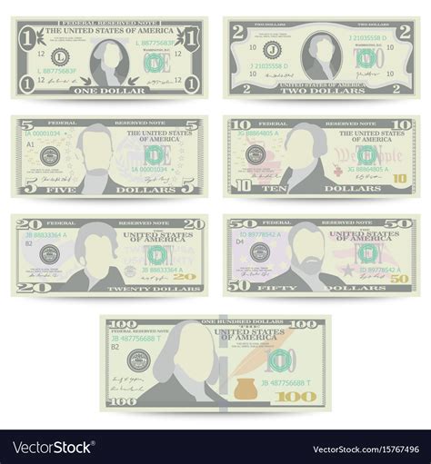 Dollars Banknote Set Cartoon Us Currency Vector Image