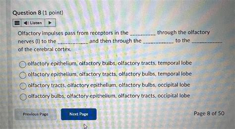 Solved Olfactory impulses pass from receptors in the through | Chegg.com